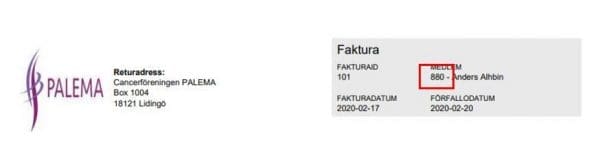 Medlemsnummer på faktura